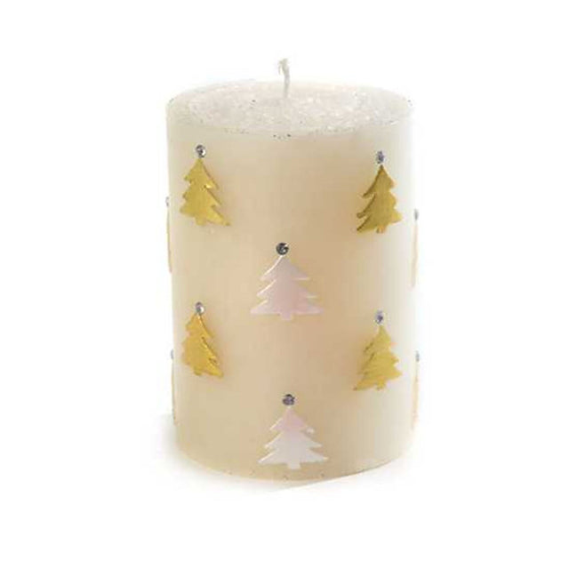 Mackenzie-Childs Christmas Tree Pillar 4" Candle, Gold and Pearl