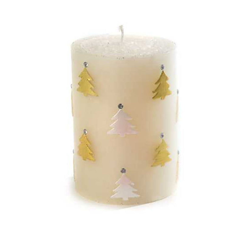 Mackenzie-Childs Christmas Tree Pillar 4" Candle, Gold and Pearl