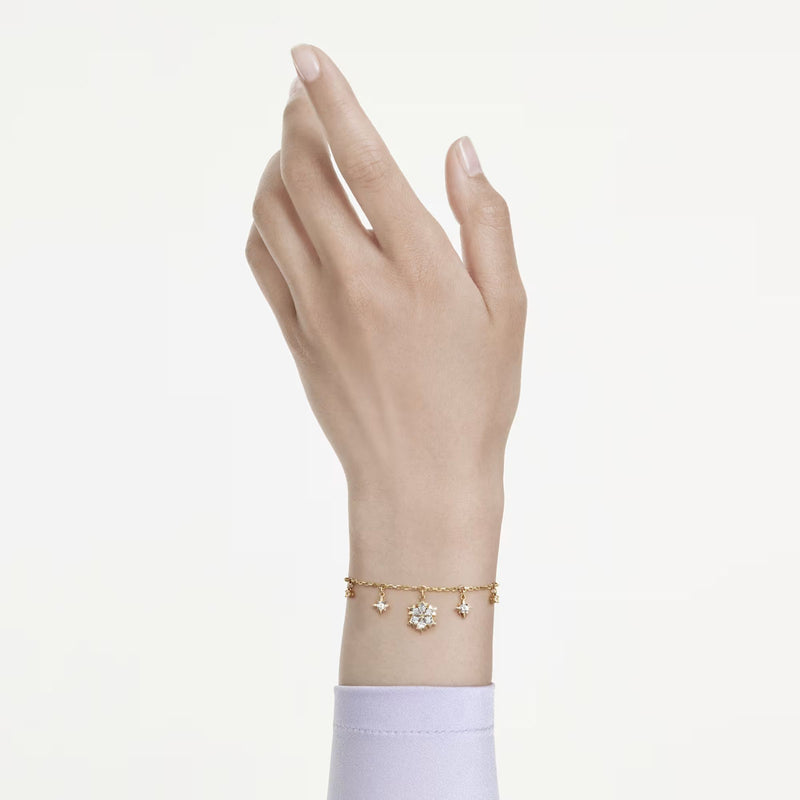 Swarovski Magic bracelet, Mixed cuts, Snowflake, White, 18K gold finish