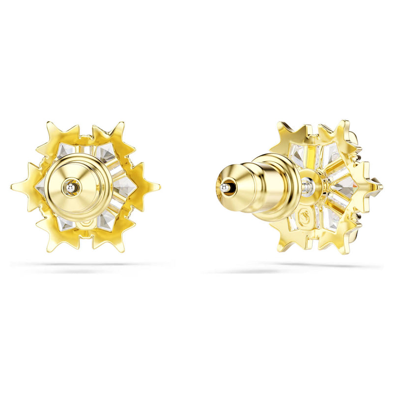 Swarovski Magic stud earrings, Mixed cuts, Snowflake, White, 18K gold finish