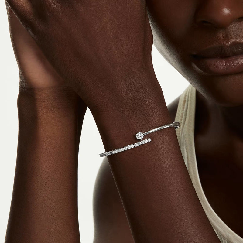 Swarovski Matrix bangle, Round cut, White, Rhodium plated