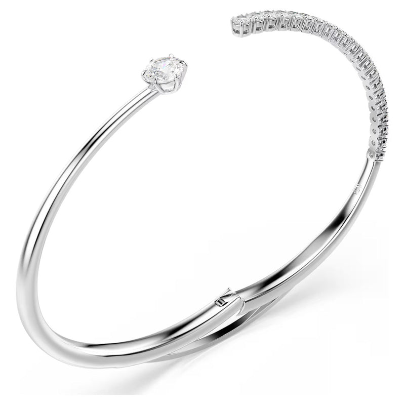 Swarovski Matrix bangle, Round cut, White, Rhodium plated