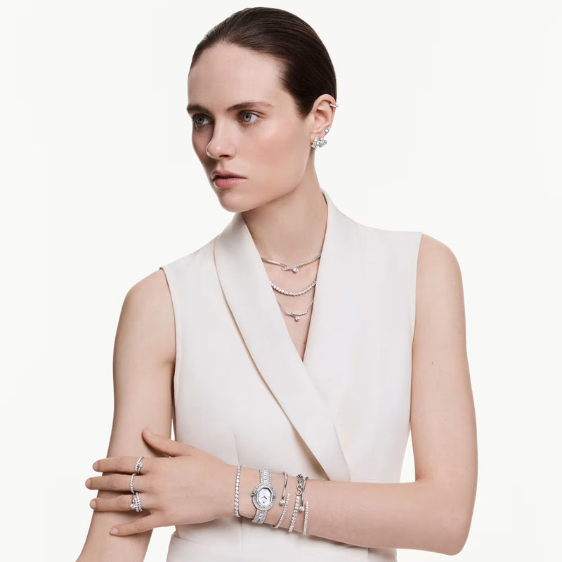 Swarovski Matrix bangle, Round cut, White, Rhodium plated
