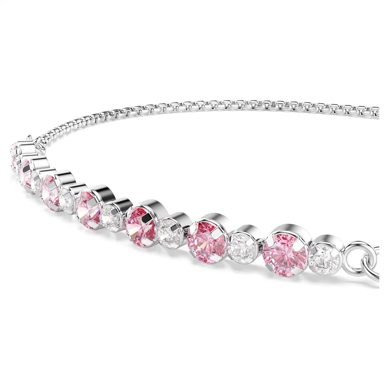 Swarovski Matrix bracelet, Round cut, Pink, Rhodium plated