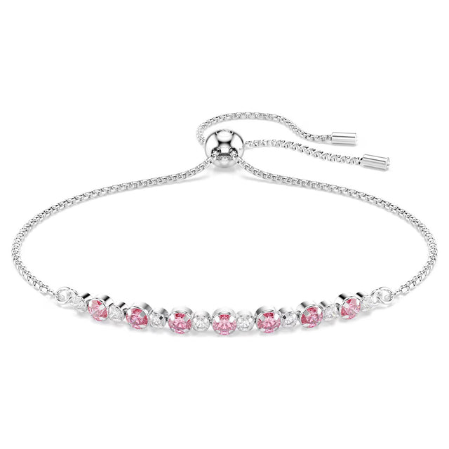 Swarovski Matrix bracelet, Round cut, Pink, Rhodium plated