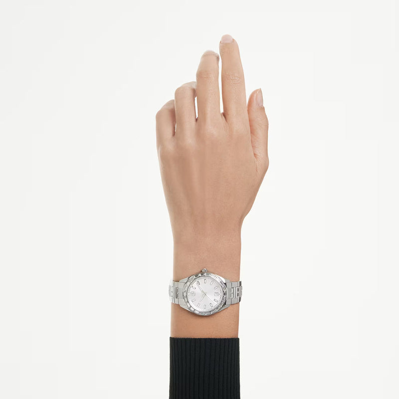 Swarovski Matrix date watch, Swiss Made, Metal bracelet, Silver Tone, Stainless steel