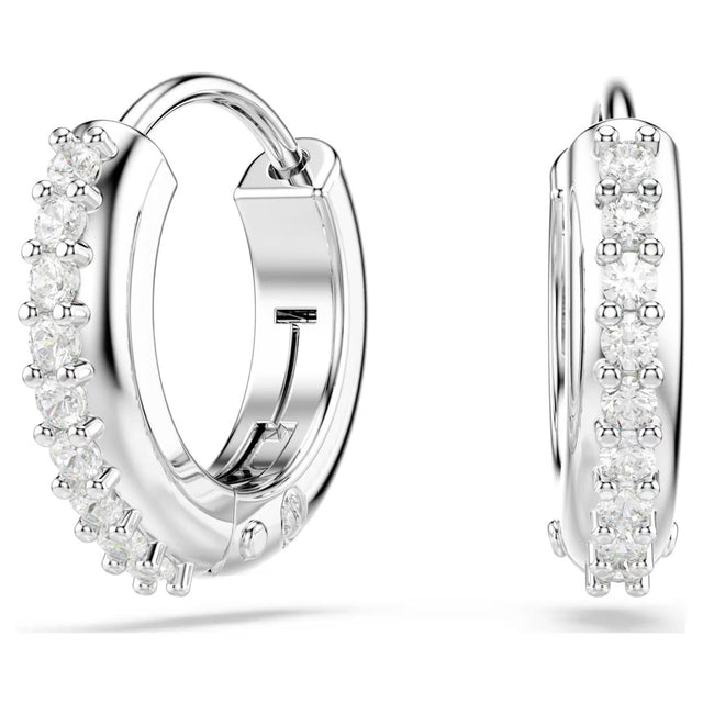 Swarovski Matrix hoop earrings, Round cut, White crystal, Rhodium plated