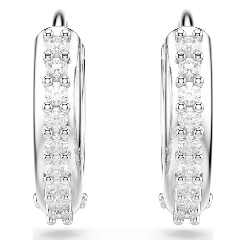 Swarovski Matrix hoop earrings, Round cut, White crystal, Rhodium plated