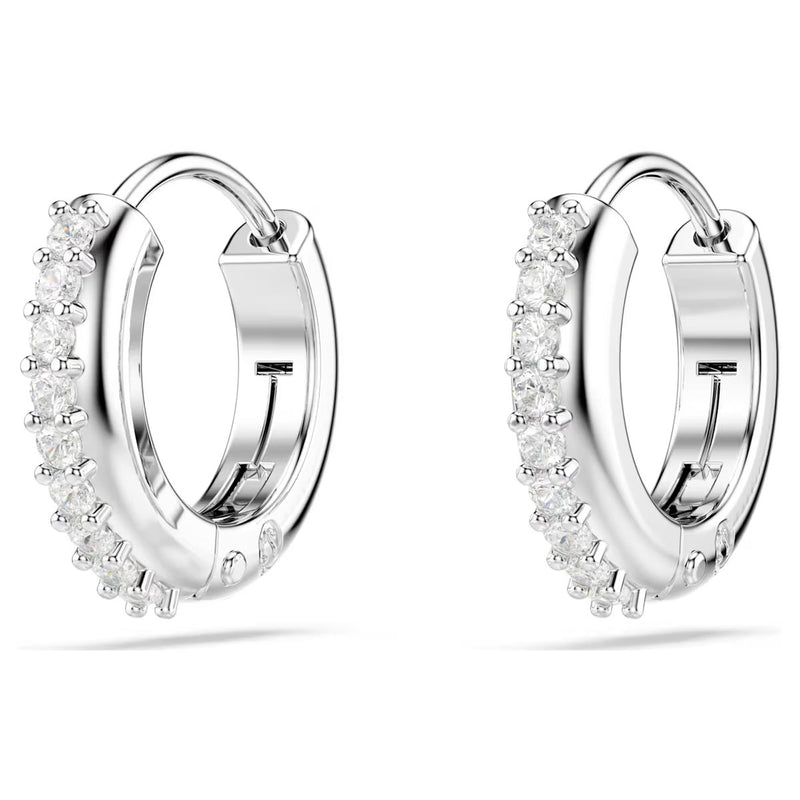 Swarovski Matrix hoop earrings, Round cut, White crystal, Rhodium plated