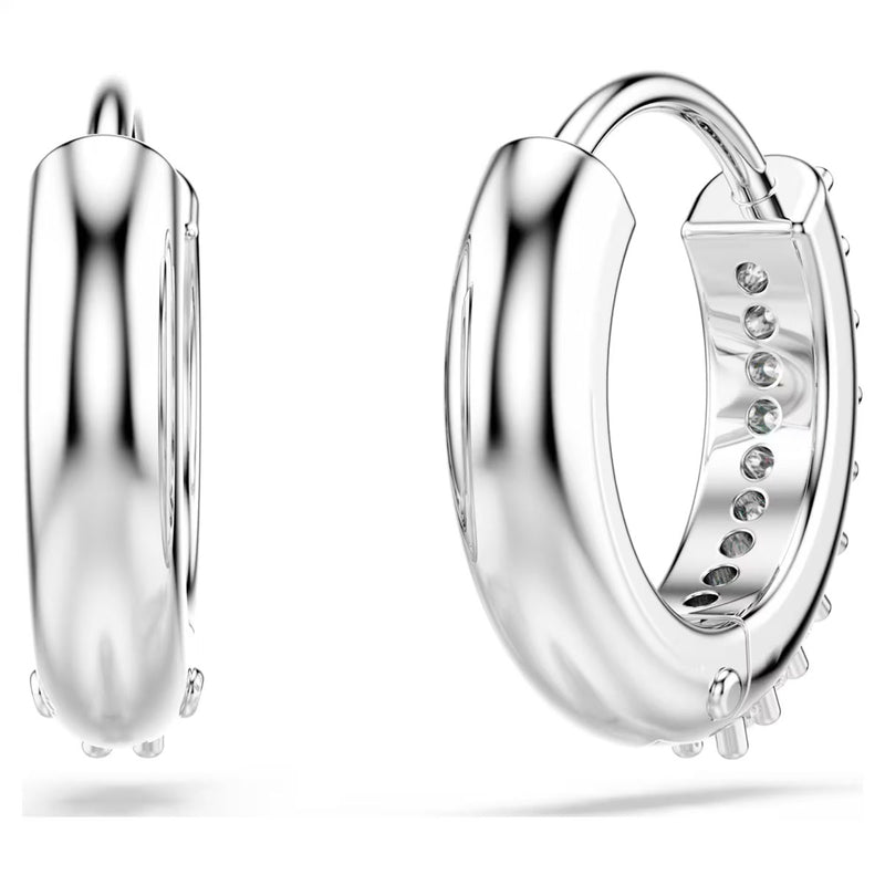 Swarovski Matrix hoop earrings, Round cut, White crystal, Rhodium plated