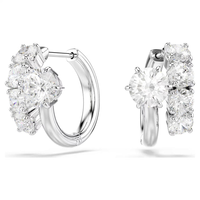 Swarovski Matrix Spiral hoop earrings, Round cut, White, Rhodium plated