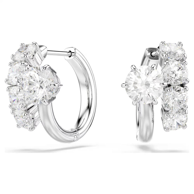 Swarovski Matrix Spiral hoop earrings, Round cut, White, Rhodium plated