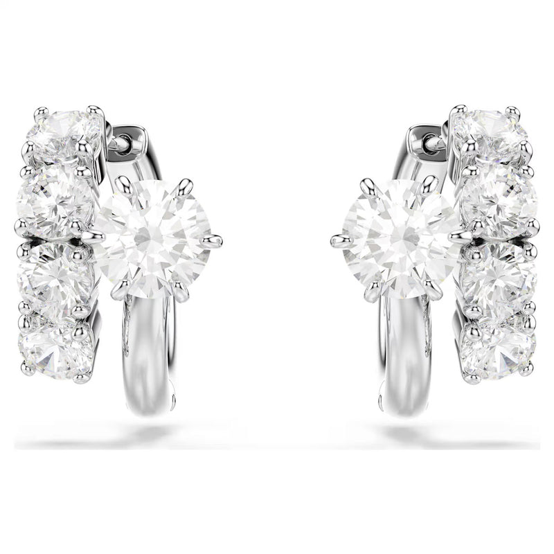 Swarovski Matrix Spiral hoop earrings, Round cut, White, Rhodium plated