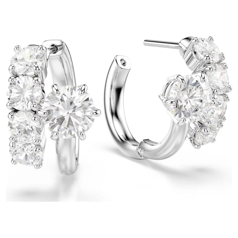 Swarovski Matrix Spiral hoop earrings, Round cut, White, Rhodium plated