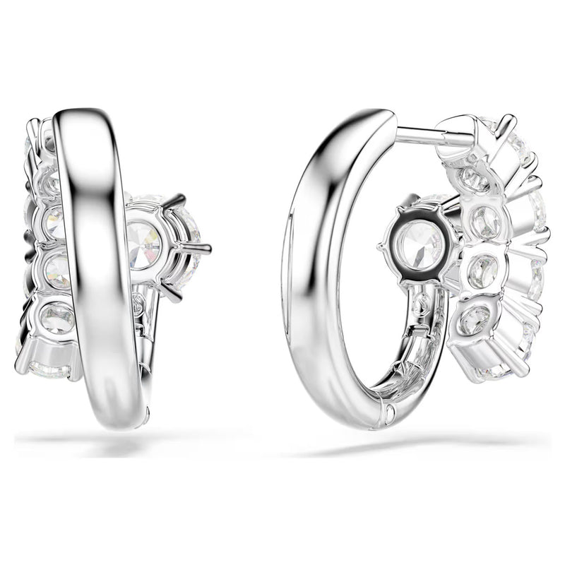Swarovski Matrix Spiral hoop earrings, Round cut, White, Rhodium plated
