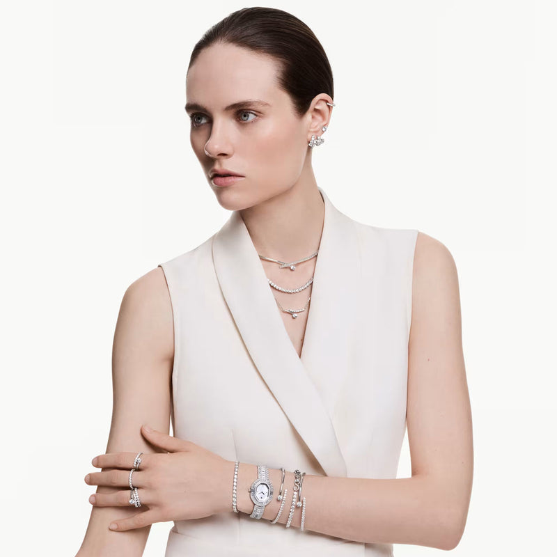 Swarovski Matrix Spiral hoop earrings, Round cut, White, Rhodium plated