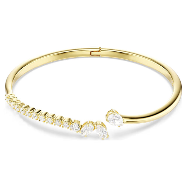 Swarovski Mesmera bangle, Mixed cuts, White, 18K gold finish