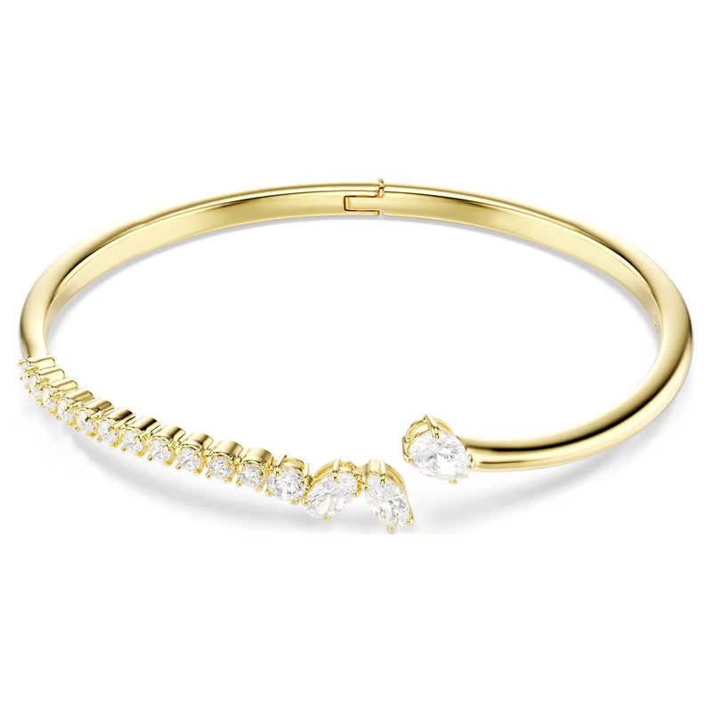 Swarovski Mesmera bangle, Mixed cuts, White, 18K gold finish