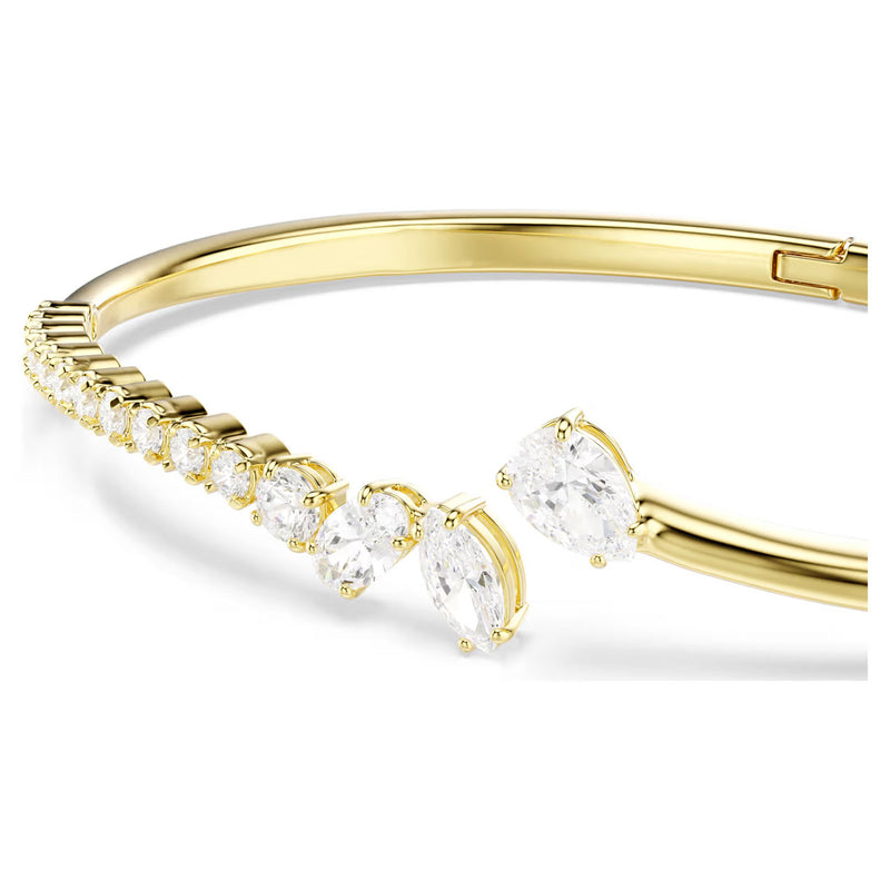 Swarovski Mesmera bangle, Mixed cuts, White, 18K gold finish