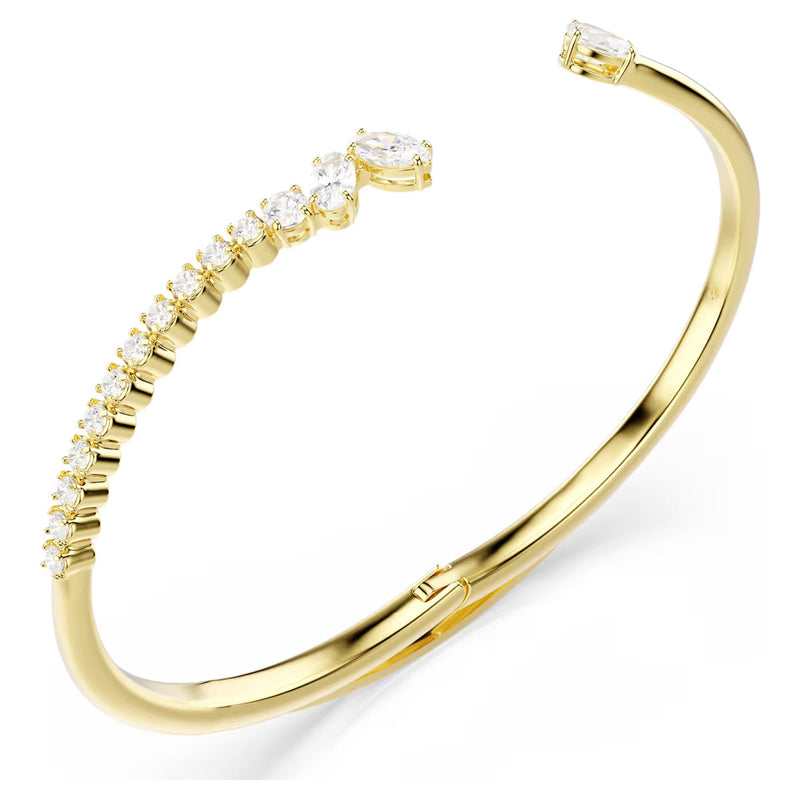 Swarovski Mesmera bangle, Mixed cuts, White, 18K gold finish