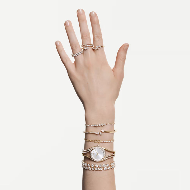 Swarovski Mesmera bracelet, Mixed cuts, White, 18K gold finish