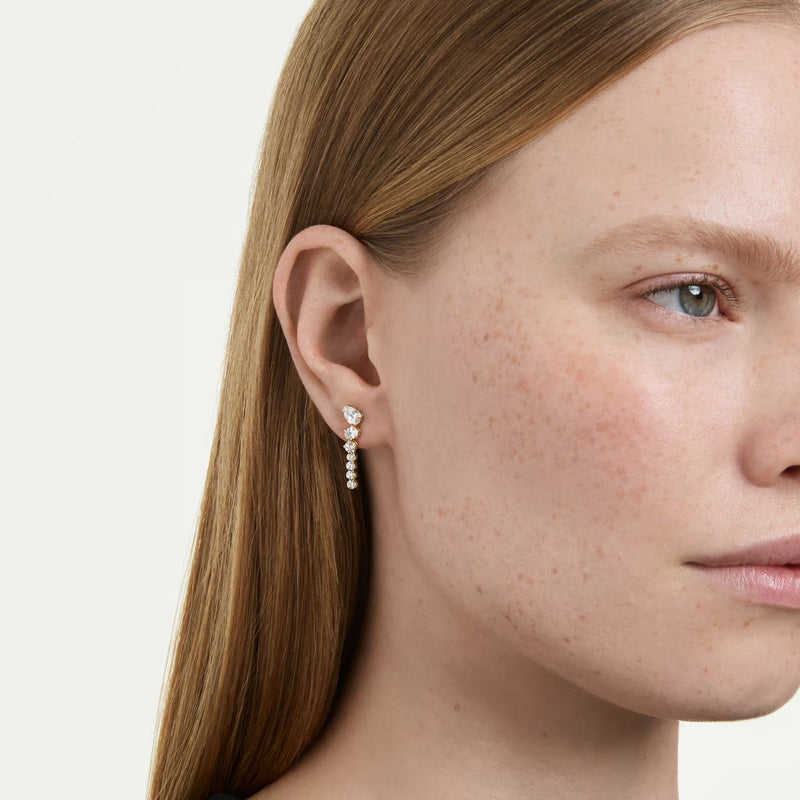 Swarovski Mesmera drop earrings, Mixed cuts, White, 18K gold finish