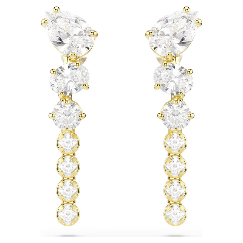 Swarovski Mesmera drop earrings, Mixed cuts, White, 18K gold finish