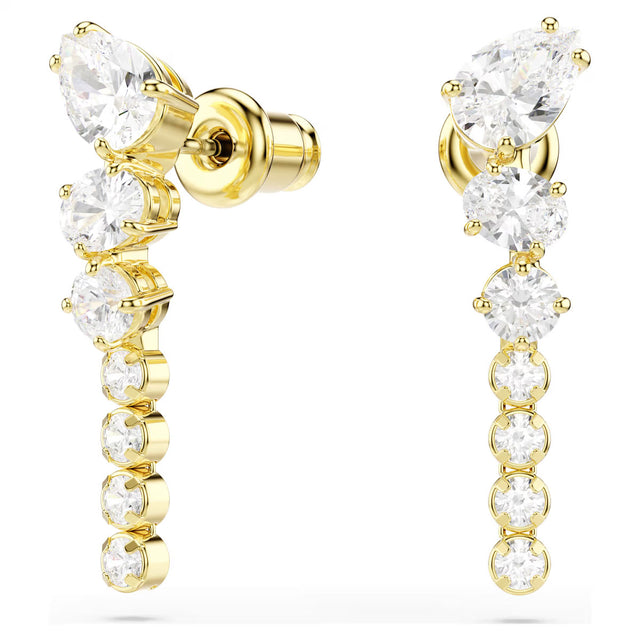 Swarovski Mesmera drop earrings, Mixed cuts, White, 18K gold finish