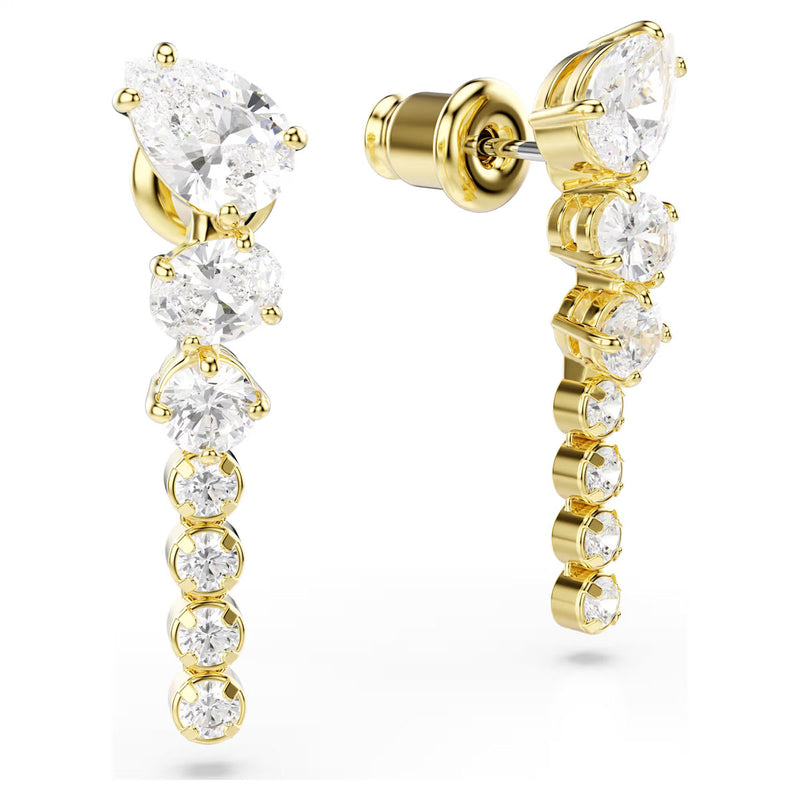 Swarovski Mesmera drop earrings, Mixed cuts, White, 18K gold finish
