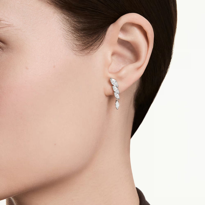 Swarovski Mesmera earrings, Marquise cut, White, Rhodium plated