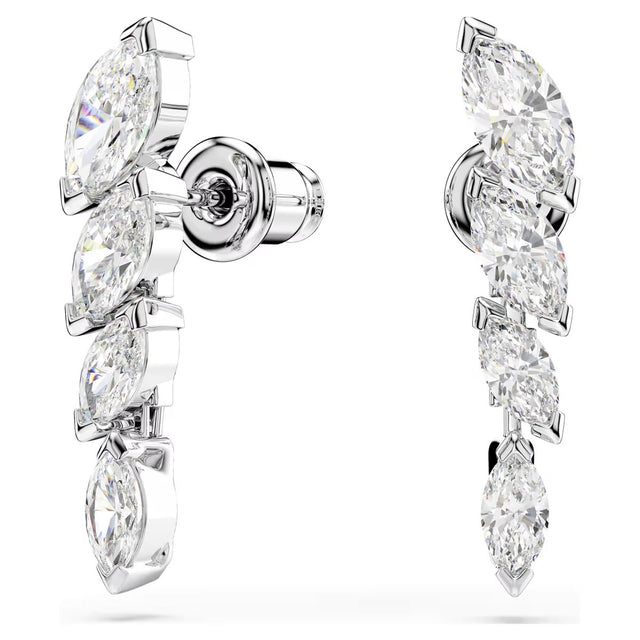 Swarovski Mesmera earrings, Marquise cut, White, Rhodium plated