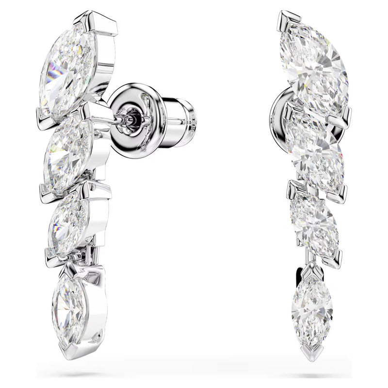 Swarovski Mesmera earrings, Marquise cut, White, Rhodium plated