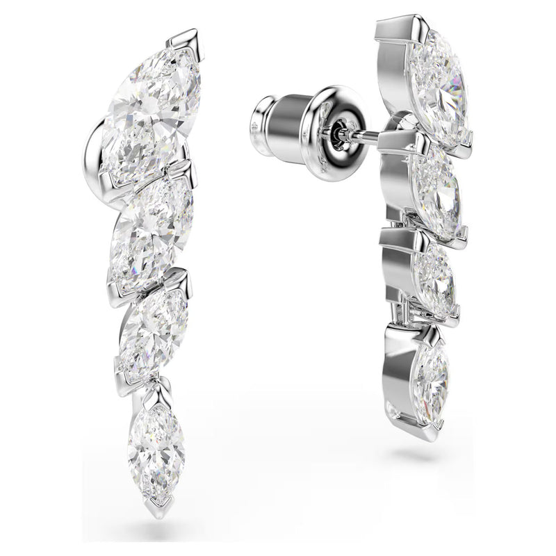 Swarovski Mesmera earrings, Marquise cut, White, Rhodium plated