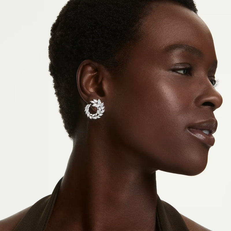 Swarovski Mesmera hoop earrings, Marquise cut, White, Rhodium plated