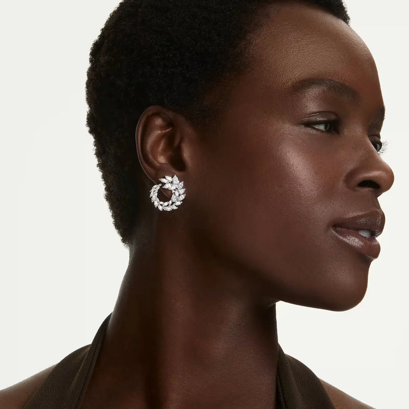 Swarovski Mesmera Pendent & Hoop Earring Jewellery Set of 2, Marquise cuts, White, Rhodium plated