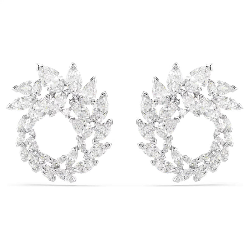 Swarovski Mesmera hoop earrings, Marquise cut, White, Rhodium plated