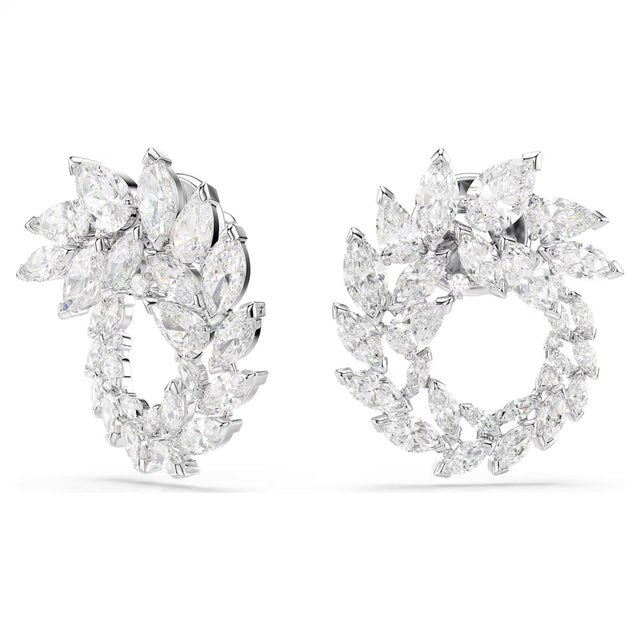 Swarovski Mesmera hoop earrings, Marquise cut, White, Rhodium plated