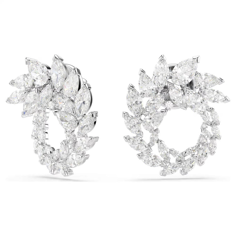 Swarovski Mesmera hoop earrings, Marquise cut, White, Rhodium plated