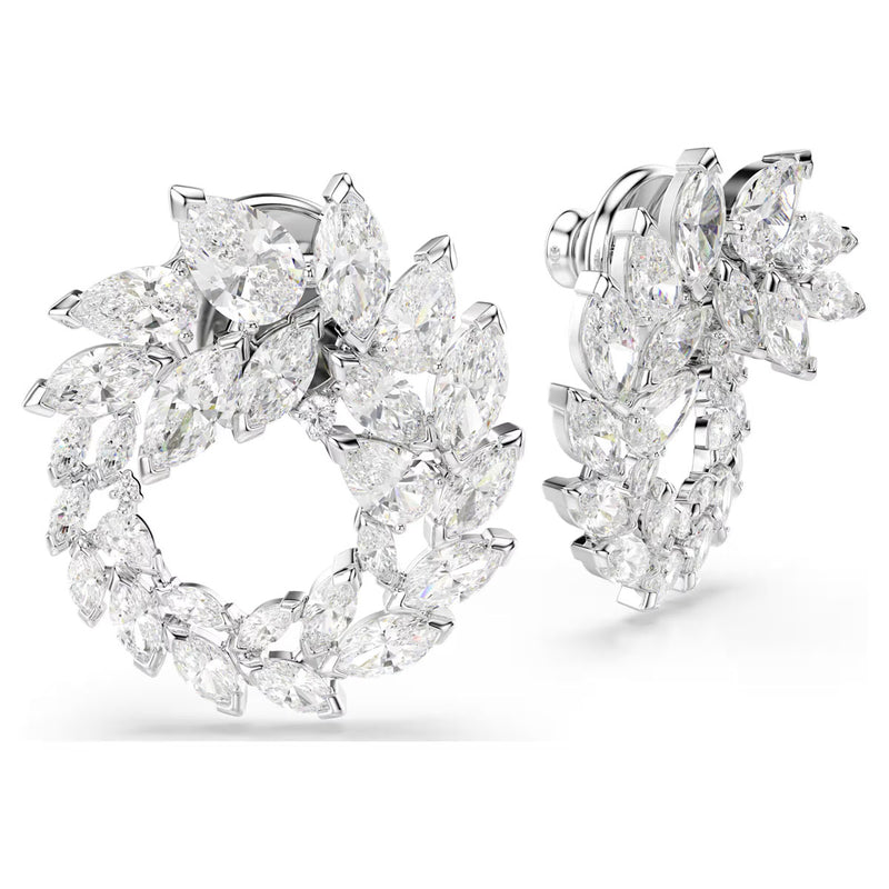 Swarovski Mesmera hoop earrings, Marquise cut, White, Rhodium plated
