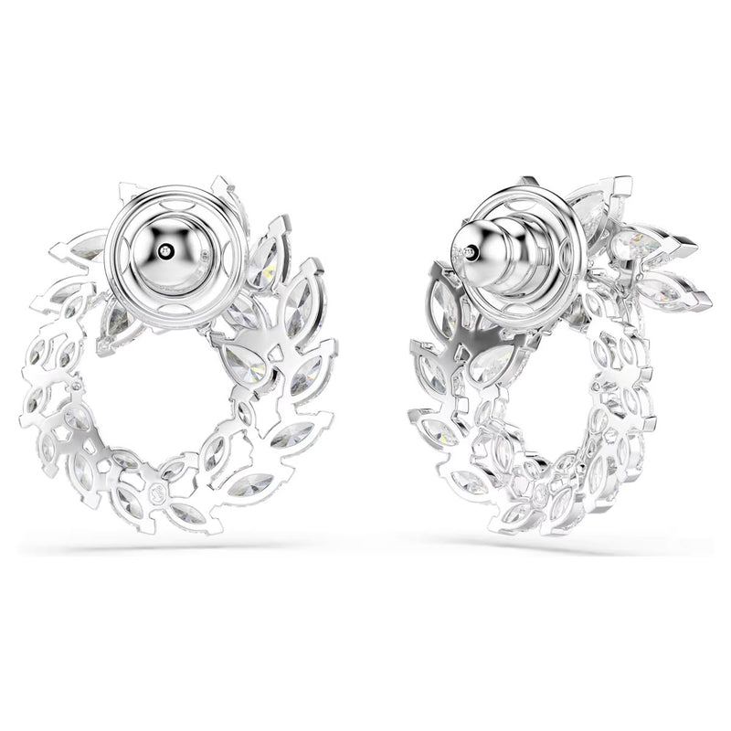 Swarovski Mesmera hoop earrings, Marquise cut, White, Rhodium plated
