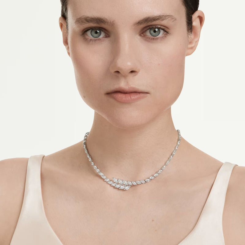 Swarovski Mesmera necklace, Marquise cut, White, Rhodium plated