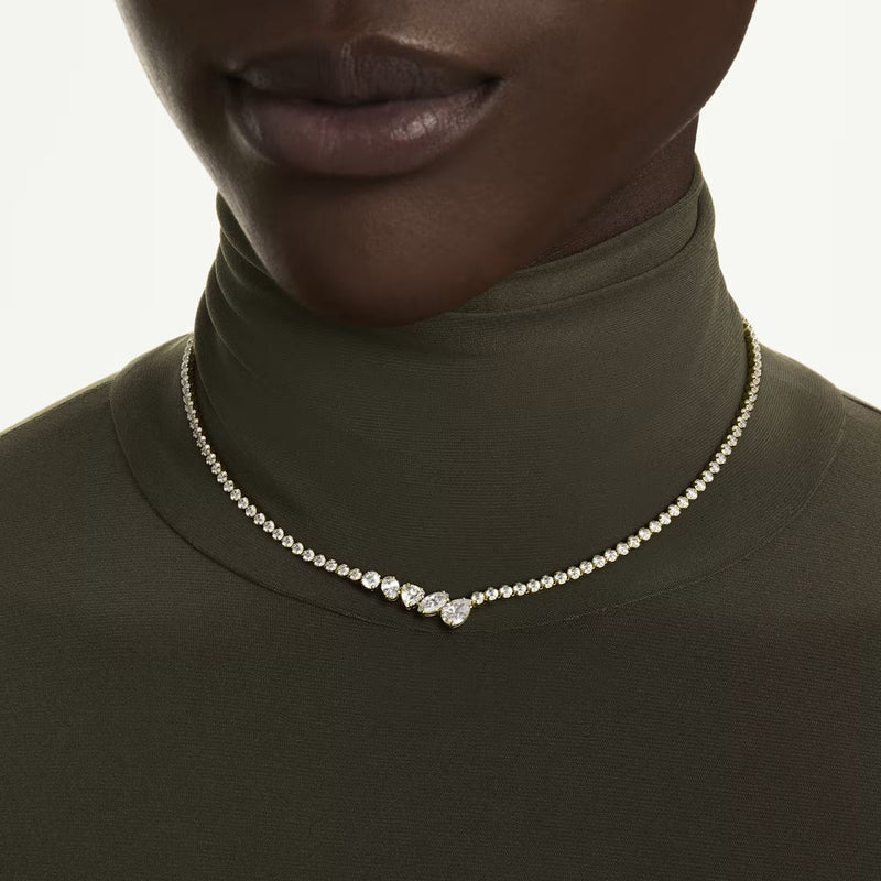 Swarovski Mesmera necklace, Mixed cuts, White, 18K gold finish