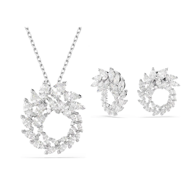 Swarovski Mesmera Pendent & Hoop Earring Jewellery Set of 2, Marquise cuts, White, Rhodium plated