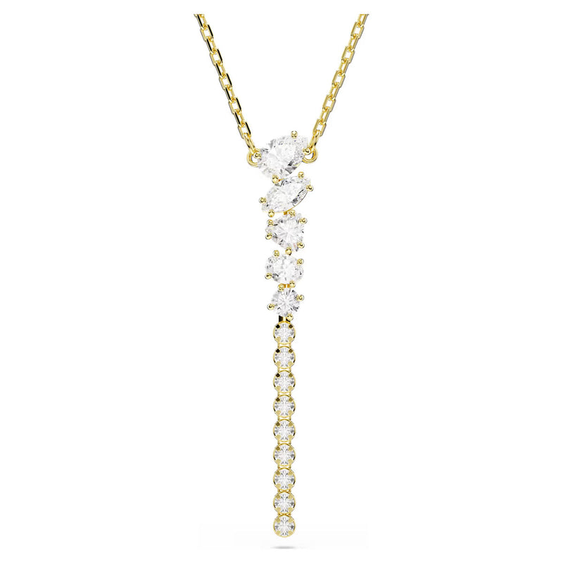 Swarovski Mesmera Y necklace, Mixed cuts, White, 18K gold finish
