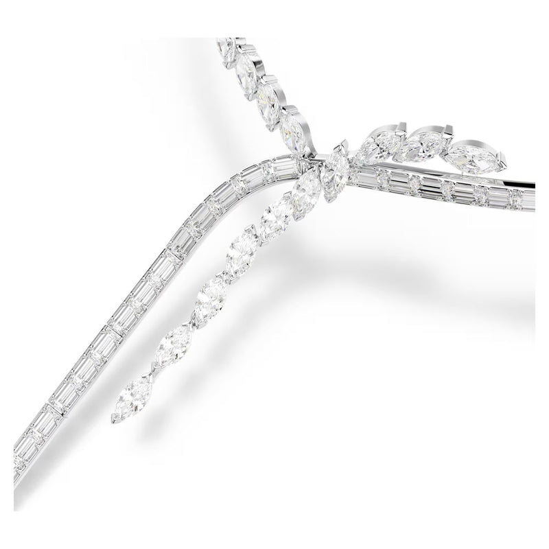 Swarovski Mesmera Spiral Y necklace, Mixed cuts, White, Rhodium plated