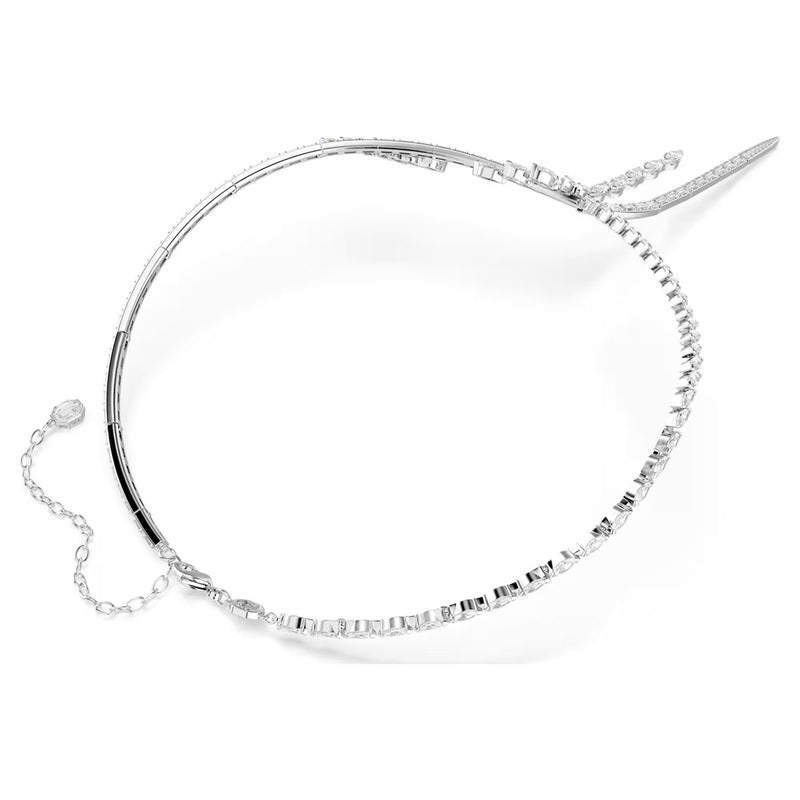 Swarovski Mesmera Spiral Y necklace, Mixed cuts, White, Rhodium plated