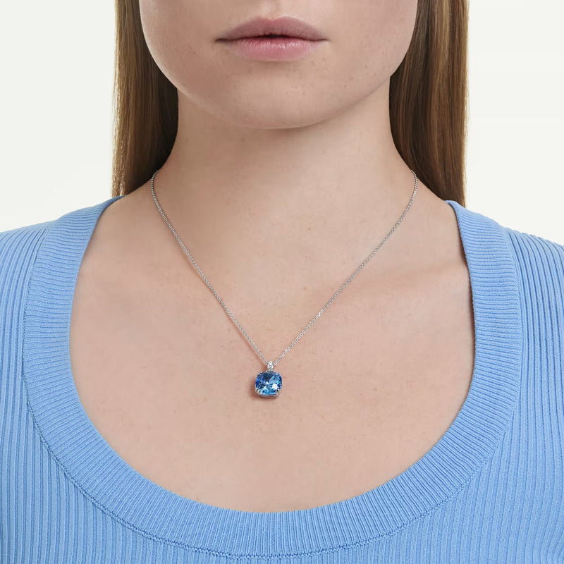 Swarovski Millenia pendant, Cushion cut, Blue, Rhodium plated