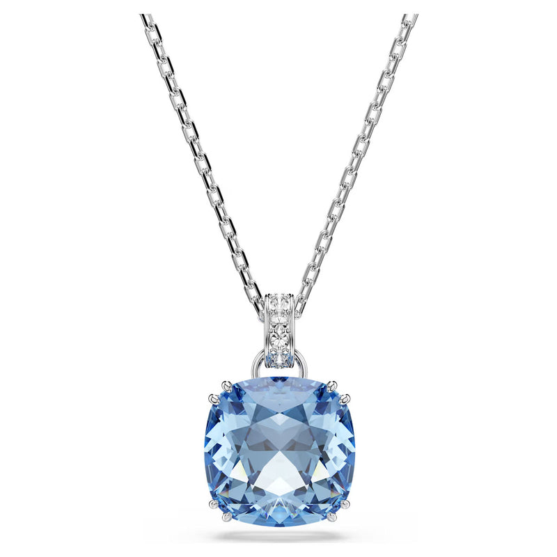 Swarovski Millenia pendant, Cushion cut, Blue, Rhodium plated