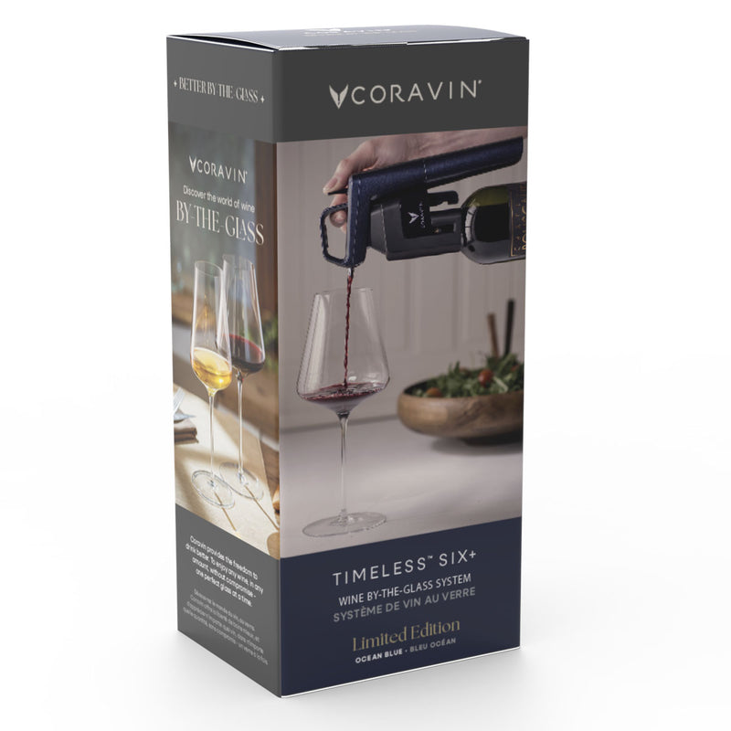 Coravin Timeless Six+ wine preservation system retail box, Ocean Blue limited edition