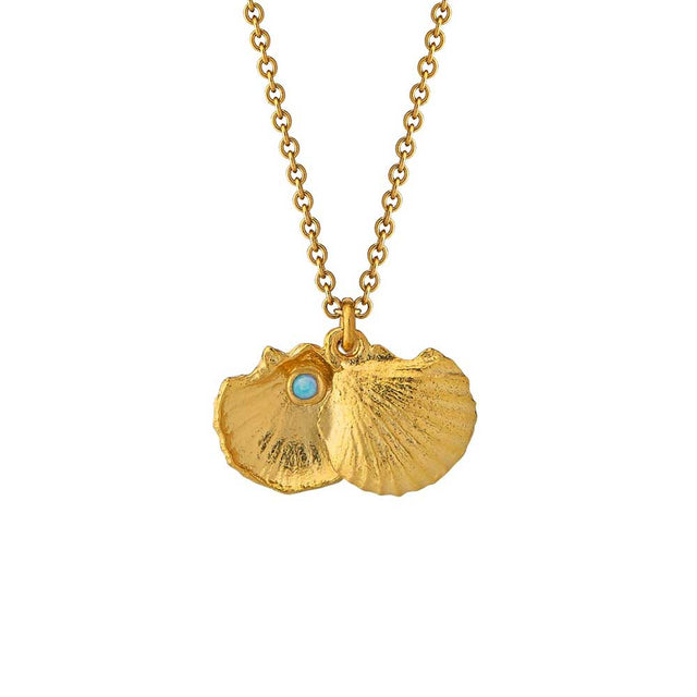 Alex Monroe Open Shell Opal Necklace, Gold Plated